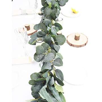 DearHouse 6.2 Feet Eucalyptus Garland Artificial Silk Eucalyptus Leaves Vines Handmade Garland Greenery Wedding Home Backdrop Arch Wall Decor