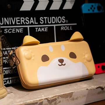 GeekShare Cute Dog Ear Carry Case Compatible with Switch/Switch OLED - Portable Hardshell Slim Travel Carrying Case fit Switch Console and Accessories-A Removable Wrist Strap