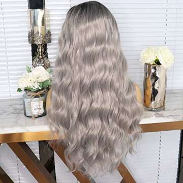 DBOWIN QUEEN HAIR Long Grey Body Wavy Lace Front Wigs for Women Thick Soft Heat Resistant Gray Ombre Synthetic Wig Fiber Hair for Everyday life(24inch, Omber Grey)