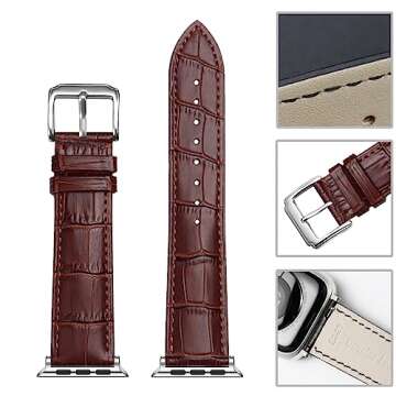 FAGWIG Genuine Leather Strap Compatible With Apple Watch Band 38mm 40mm 41mm 42mm 44mm 45mm 49mm Wom...