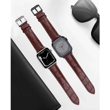 FAGWIG Genuine Leather Strap Compatible With Apple Watch Band 38mm 40mm 41mm 42mm 44mm 45mm 49mm Women Men, Crocodile Embossed Bands Wristbands Replacement for iWatch Series 8 7 6 SE 5 4 3 2 1 Ultra