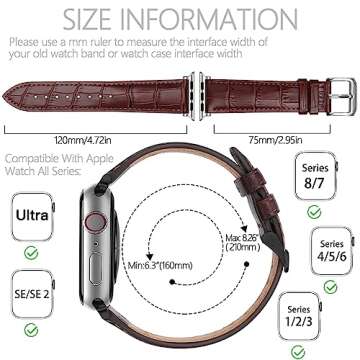 FAGWIG Genuine Leather Strap Compatible With Apple Watch Band 38mm 40mm 41mm 42mm 44mm 45mm 49mm Women Men, Crocodile Embossed Bands Wristbands Replacement for iWatch Series 8 7 6 SE 5 4 3 2 1 Ultra