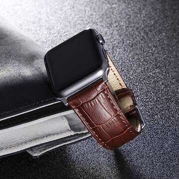 FAGWIG Genuine Leather Strap Compatible With Apple Watch Band 38mm 40mm 41mm 42mm 44mm 45mm 49mm Women Men, Crocodile Embossed Bands Wristbands Replacement for iWatch Series 8 7 6 SE 5 4 3 2 1 Ultra
