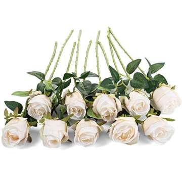 Flojery 10pcs Artificial Rose Flowers Long Stem Silk Roses for Weddings and Home Decor