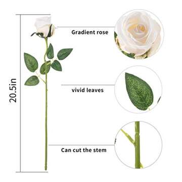 Flojery 10pcs Artificial Long Stem Silk Roses for DIY