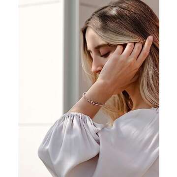 WOWORAMA Dainty Silver Cuff Bracelets for Women Irregular Teardrop Open Cuff Bangles Adjustable Bracelets Simple Minimalist Bangle Bracelets - White Gold