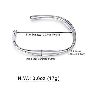 WOWORAMA Dainty Silver Cuff Bracelets for Women Irregular Teardrop Open Cuff Bangles Adjustable Bracelets Simple Minimalist Bangle Bracelets - White Gold