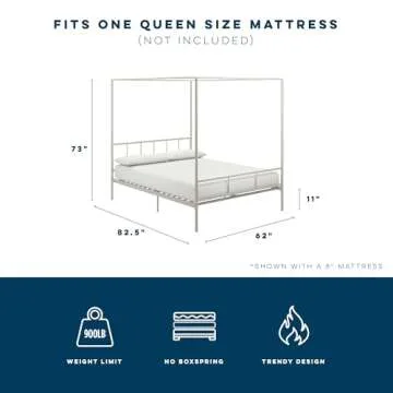 Novogratz Marion Metal Canopy Bed Frame in Off White Queen Size
