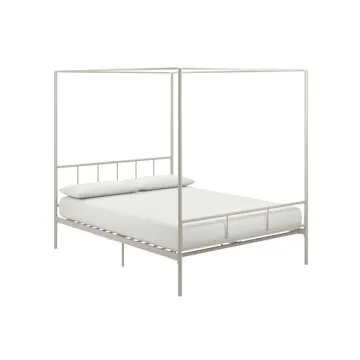 Novogratz Marion Metal Canopy Bed Frame in Off White Queen Size
