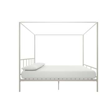 Novogratz Marion Metal Canopy Bed Frame in Off White Queen Size