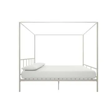 Novogratz Marion Metal Canopy Bed Frame in Off White Queen Size
