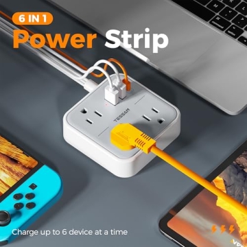 TESSAN 5 FT Ultra Thin Flat Extension Cord with USB Ports