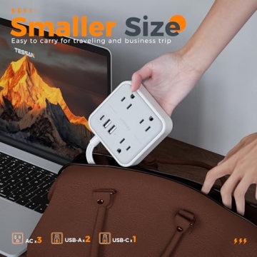 TESSAN 5 FT Ultra Thin Flat Extension Cord with USB Ports