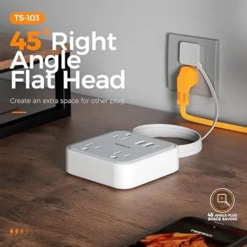 TESSAN 5 FT Ultra Thin Flat Extension Cord with USB Ports