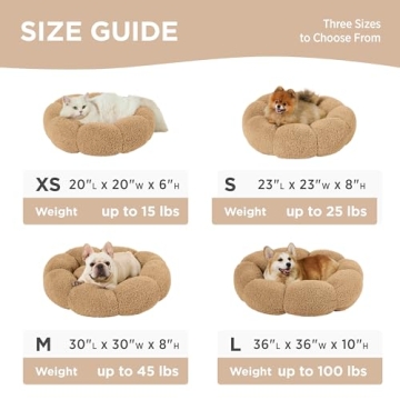Lesure Calming Small Dog Bed - Flower Donut Round Fluffy Puppy Bed in Plush Teddy Sherpa, Non-Slip Cute Flower Cat Beds for Indoor Cats, Small Pet Bed Fits up to 25 lbs, Machine Washable, Camel 23"