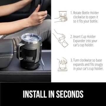 GORILLA GRIP Car Cup Holder Expander, Keeps Large Drink Cups Secure, Expander Fits Yeti, HydroFlask, Stanley 18 to 48oz Large Water Bottles, Coffee Mug, Adjustable Arms and Base Insert, Black
