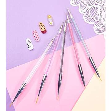 5PCS Nail Art Liner Brushes, UV Gel Painting Nail Design Brush Pen, Nail Dotting Pen Brush Kit Nail Art Tool, Dual-ended Nail Art Liner Brushes