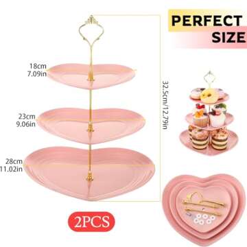 Layhit 2 Pack Valentine's Day 3 Tier Cupcake Stand Heart Shaped 3 Tiered Serving Trays for Party Pla...