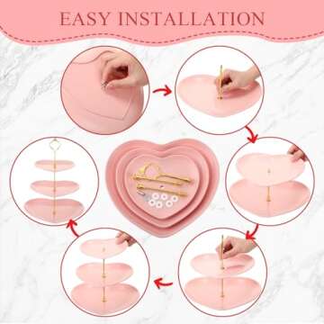 Layhit 2 Pack Valentine's Day 3 Tier Cupcake Stand Heart Shaped 3 Tiered Serving Trays for Party Plastic 3 Tiered Tray Stand Dessert Cupcake Stand for Tea Party Baby Shower Wedding (Pink)