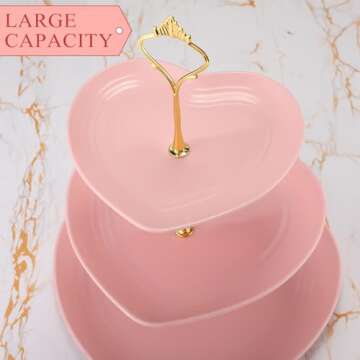Layhit 2 Pack Valentine's Day 3 Tier Cupcake Stand Heart Shaped 3 Tiered Serving Trays for Party Plastic 3 Tiered Tray Stand Dessert Cupcake Stand for Tea Party Baby Shower Wedding (Pink)