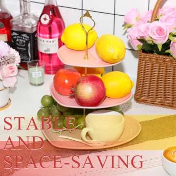 Layhit 2 Pack Valentine's Day 3 Tier Cupcake Stand Heart Shaped 3 Tiered Serving Trays for Party Plastic 3 Tiered Tray Stand Dessert Cupcake Stand for Tea Party Baby Shower Wedding (Pink)