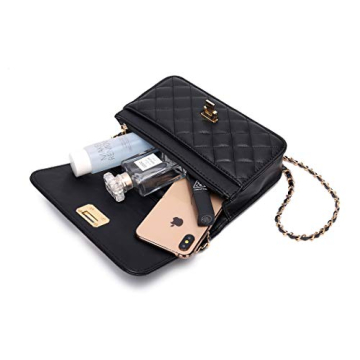 HAKSIM Women Quilted Crossbody Leather Purse with Chain Strap