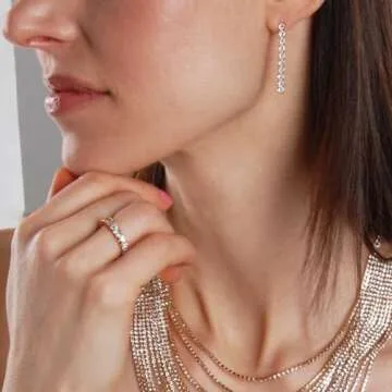 Gold Dangle Earrings for Women - Rhinestone Earrings Dangling, CZ Drop Earrings, Cubic Zirconia Earrings, Simulated Diamond Dainty Earrings, Long Earrings for Formal or Bride, Gold Tone Bar Earrings