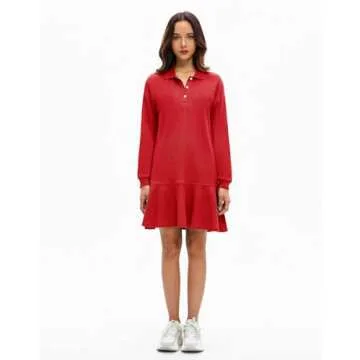 YEXPINE Polo Dress for Women Long Sleeve Ruffle Hem Golf Tennis Workout Dress Fall Mini Dresses Red