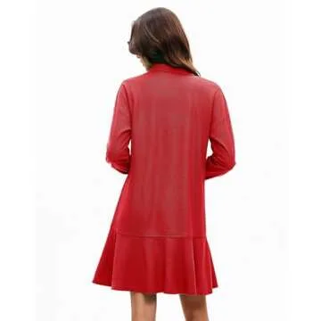 YEXPINE Polo Dress for Women Long Sleeve Ruffle Hem Golf Tennis Workout Dress Fall Mini Dresses Red