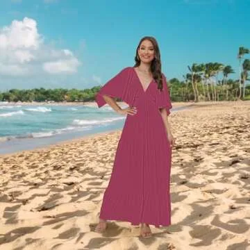 Effortless Women’s Summer V-Neck Tiered Maxi Dress with Flutter Sleeves for Casual Style