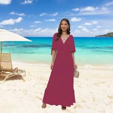 Women's Summer V-Neck Maxi Dress with Flutter Sleeves