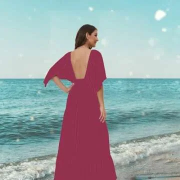 Women's Summer V-Neck Maxi Dress with Flutter Sleeves
