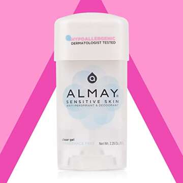 Almay Deodorant for Women, Gel Antiperspirant, Hypoallergenic, Dermatologist Tested for Sensitive Skin, Fragrance Free, 2.25 Oz