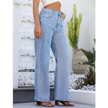 ETTELO Womens Jeans Hig Waisted Straight Leg Loose Stretchy Lightweight Tummy Control Trendy Jeans f...