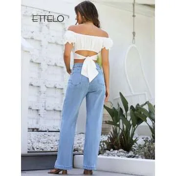ETTELO Womens Jeans Hig Waisted Straight Leg Loose Stretchy Lightweight Tummy Control Trendy Jeans for Women 2025