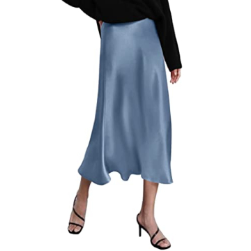 Zeagoo Women's Satin Midi Skirt - High Waist Elegant Silk Skirt in Clear Blue