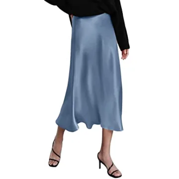 Zeagoo Women's Satin Midi Skirt - High Waist Elegant Silk Skirt in Clear Blue