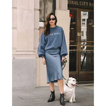 Zeagoo Women's Satin Midi Skirt High Waist Elegant Clear Blue