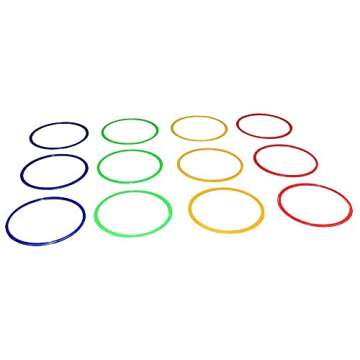 AMBER Fight Gear Speed Agility Circles for Trainers, Gyms, Athletics, 4 Assorted Colors, Red, Yellow, Blue, and Green(Set of 12) 18 inch