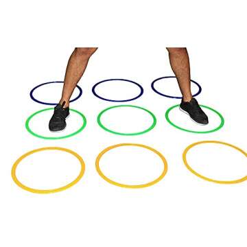 AMBER Fight Gear Speed Agility Circles for Trainers, Gyms, Athletics, 4 Assorted Colors, Red, Yellow, Blue, and Green(Set of 12) 18 inch