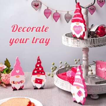 Valentines Day Décor, Valentines Wooden Gnome Decorations Sign, Red and Pink Valentines Day Tiered ...