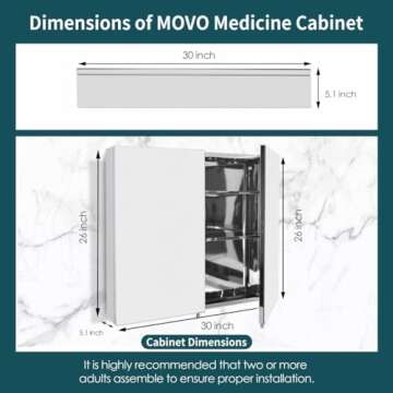 Movo Frameless Wall-Mounted Medicine Cabinet 30x26
