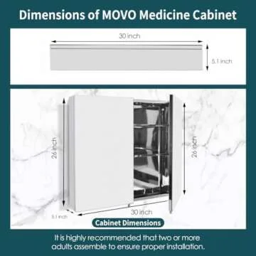 Movo Frameless Wall-Mounted Medicine Cabinet 30x26