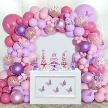 Amandir 175Pcs Pink and Purple Balloon Garland Arch Kit Butterfly Baby Shower Decorations for Girl, Lavender Purple Dusty Pink Balloon for Women Birthday Bridal Shower Wedding Party Supplies