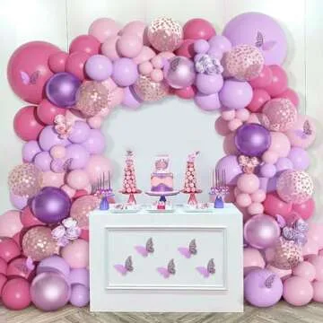 Amandir 175Pcs Pink and Purple Balloon Garland Arch Kit Butterfly Baby Shower Decorations for Girl, Lavender Purple Dusty Pink Balloon for Women Birthday Bridal Shower Wedding Party Supplies
