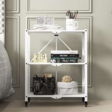 SogeHome Foldable 3-Tier Storage Shelf with Wheels
