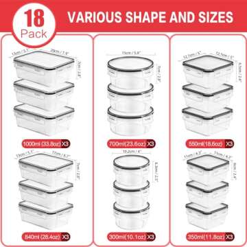 Skroam 36 Pack Food Storage Containers (18 Airtight Kitchen Storage & 18 Lids), Plastic BPA-Free Mea...