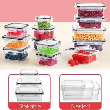 Skroam 36 Pack Food Storage Containers (18 Airtight Kitchen Storage & 18 Lids), Plastic BPA-Free Meal Prep Container for Pantry Organizers and Storage with Free Labels & Marker