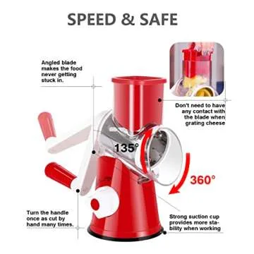Ancevsk Rotary Cheese Grater Manual Shredder with 3 Blades