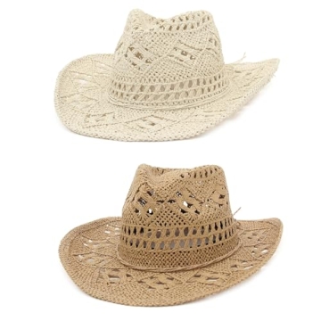 EOZY Men & Women's Stylish Cowboy Cowgirl Straw Hat - Roll Up Wide Brim Hat